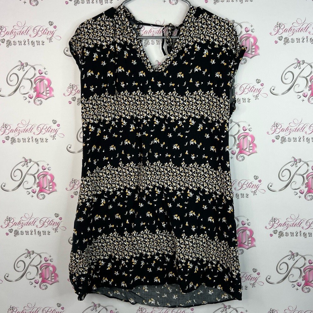 Papaya top or mini dress flowers Black yellow Cream white Floral Blouse shirt
